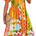 Women's Floral Boho Midi Dress V-Neck Short Sleeve Summer Casual Button-Up Flowy Dresses 2026 Beach Vacation Outfits (S)