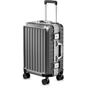 Carry On Luggage with Spinner Wheels, 8010S Aluminum Frame Zipperless Polycarbonate Hard Shell Suitcase (ZX-Core, Charcoal Metallic, 20 Inch)
