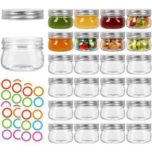 4 oz Mason Jars With Silver Lids, 24 Pack Regular Mouth Canning Jars for Jam, Honey, Yogurt, Spices, Snacks, DIY Projects, Wedding Favors- Includes 30 Stickers