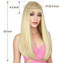 Blonde Wig with Bangs, Long Straight Wigs for Women Natural Hair Wigs Synthetic Blond Wigs for Girls Daily Party Halloween Cosplay Wig 22 Inch