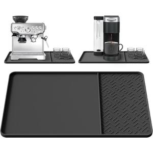 Silicone Coffee Mat with Raised Edges 19" x 12"  Waterproof Countertop Mat, Coffee Maker Pad, Espresso Machine Mat, Heat Resistant Dish Drying Mat (Black)