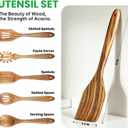 Solidith Acacia Wooden Spoons for Cooking, 5-Piece Wooden Kitchen Utensil Set with Spatula, Slotted Spoon & Pasta Fork, Non-Stick Safe Cooking Utensils, Durable Natural Wood Kitchen Tools Gift Set