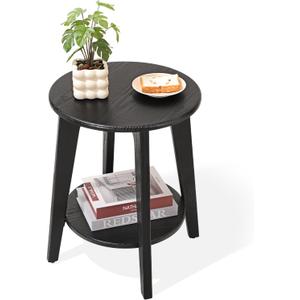 Side End Table Round Black Beside Table Sofa Table Nightstand Modern End Table 2-Tier Small Accent Tables Great for Small Spaces Living Room Bedroom, 16 inches x 16 inches x 20.5 inches