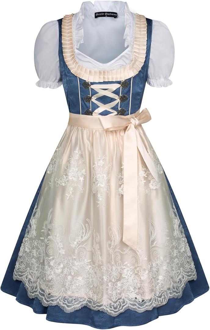 Scarlet Darkness Women Oktoberfest Dress 3 Pcs Carnival Costumes Bavarian Dirndl Dress (X-Large, Blue Gold) Scarlet Darkness Women Oktoberfest Dress 3 Pcs Carnival Costumes Bavarian Dirndl Dress (X-Large, Blue Gold)