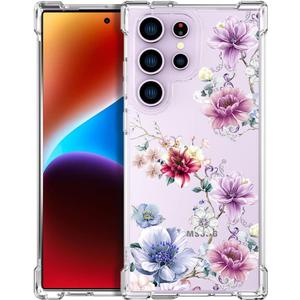 Compatible with Samsung Galaxy S23 Ultra Cases with Design, Cute Transparent Designer Phone Case for Women Girls Girly with Heavy Duty Protective Bumper (Clear Wonderful Large Flowers)