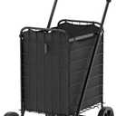 Whitmor Foldable Utility Shopping Cart with Wheels, 60Lb Capacity, Heavy Duty Grocery Cart with Steel Frame, Foam Handle, Rolling Utility Cart for Grocery, Laundry, Travel, Black/w Liner