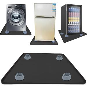 Mini Fridge Silicone Mat with Raised Edges, 24" x 24" x 0.8" Mini Fridge Drip Tray With 4 Base Raisers, Mini Refrigerator Carpets Floor Protector (Black)