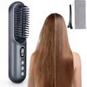 LAMA Cordless Hair Straightener Brush - Portable Hair Brush - 20s Fast Heating - 130 Million Plasma for Frizz-Free Shine, 90000mAh Mini Hair Straightener Comb for Women Travel, LED Display Hot Comb,GY