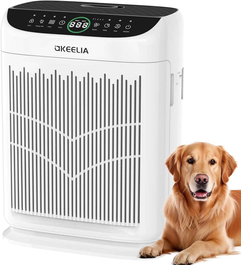 Air Purifiers for Home Large Room Up to 3000 Ft with Washable Filters,AKEELIA HEPA Double-Sided Air Purifier with PM2.5 Air Quality Sensor, Aroma,15dB Sleep Mode, Air Cleaner for Pets Bedroom,White