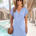 MOLERANI Women's Casual T Shirt V Neck Dress Mini Sundresses 2026 Summer Button Short Sleeve Dresses