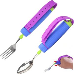 Bendable Adaptive Utensils for Elderly, Weighted Utensils for Hand Tremors, Arthritis Weakness, and Parkinsons, Hands-Non Slip Handles,Adjustable Straps and Big Spoon for Travel&Daily Use