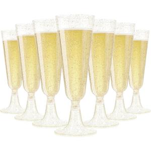 SUREHOME Champagne Flutes Plastic 40 Pcs Gold Glitter Champagne Glasses Disposable Mimosa Glasses Sparkle Clear Acrylic Wedding Toasting Cocktail Cups Bulk for Bridal Shower Birthday Party Supplies