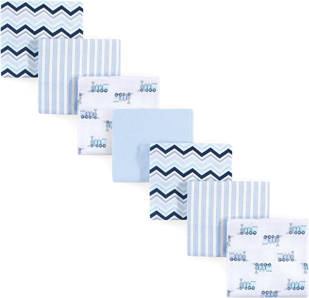 Luvable Friends Unisex Baby Cotton Flannel Receiving Blankets, Train 7-Pack, One Size