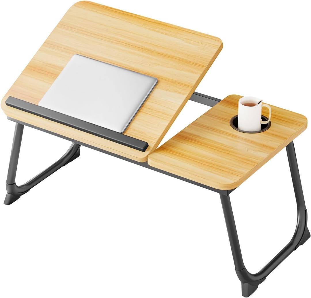 Laptop Desk for Bed, Adjustable Laptops Stand with 5 Adjustable Angles, Portable Lap Tray Table with Cup Holder, Laptop Bed Desk Tray for Eating Working Writing Reading (Walnut)