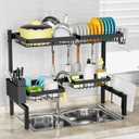 SNSLXH2-Tier 4 BasketsOver The Sink Dish Drying Rack, 24.8"-35.4", Large Sink Rack for Kitchen, Extensible and Adjustable, Saving Kitchen Space (2 tiers 4 baskets)
