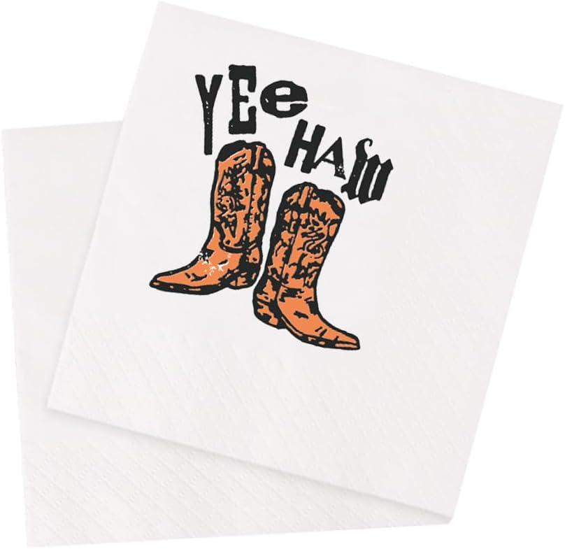 Yee Haw Cowboy Boots Cocktail Napkins Western Country Cowgirl Retro Vintage Party Disposable Beverage Bar Paper Napkins 100Pcs 4.5 x 4.5 2-ply (Yee Haw Cowboy Boots)