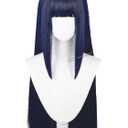 Half and Half Long Straight Blue Black Anime Wig with Bangs 31.5'' Dark Blue Nin-ja Costume Wigs Synthetic Hair for Women Halloween Party Daily