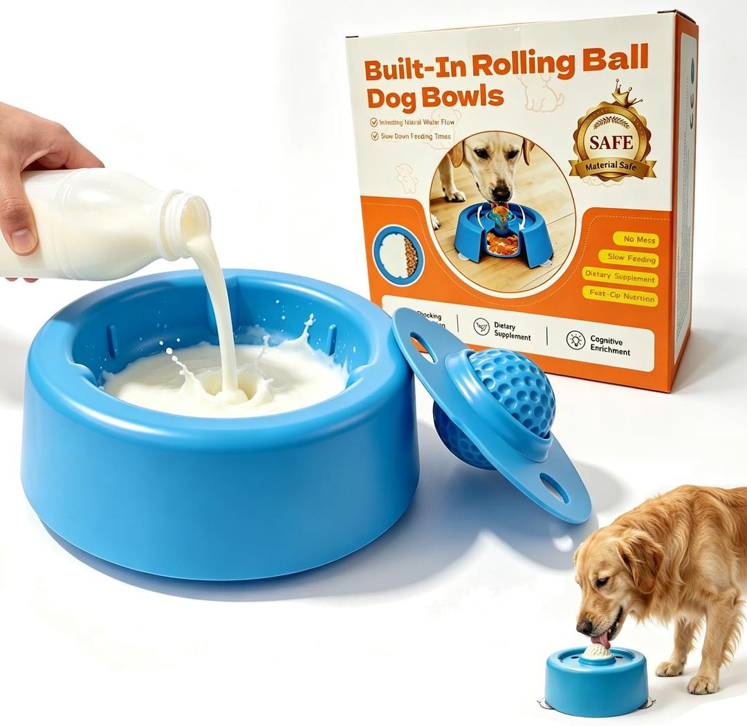 Slow Feeder Dog Bowls for Liquid Treat, Dog Enrichment Rolling Ball Lick Bowl, Non Slip Dogs Licking Bowl for Small Large Medium Breeds for Yogurt Bone Broth Food Dietary Supplement/Post-op Nutrition