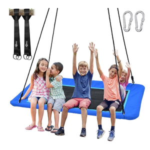 Trekassy 60" Large Rectangle Platform Tree Swing for Kids Adults, 700lb Capacity Outdoor Flying Swing, 900D Oxford Waterproof Giant Swings with 2 Hanging Straps for Backyard- Blue(Patented)