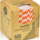 5.75 inch Orange Paper Cocktail Straws, Short Disposable Drinking Straws 500 Counts, Unwrapped - Compostable