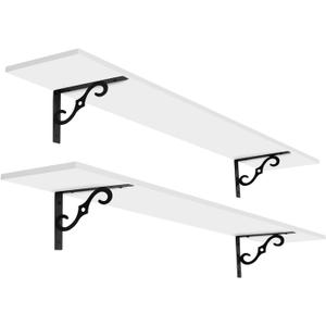 DINZI LVJ Long Wall Shelves, 55.1" Large Floating Shelves Set of 2, Wide Display Shelf Wall Mounted with Brackets, Easy Hanging for Living Room, Toilet, Office, Bedroom, White (55.1 Inch)