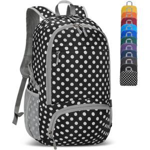 ZOMAKE Lightweight Packable Backpack 30L, Foldable Hiking Backpacks Water Resistant Compact Folding Daypack for Travel(BlackWhite polka dots) (Medium)