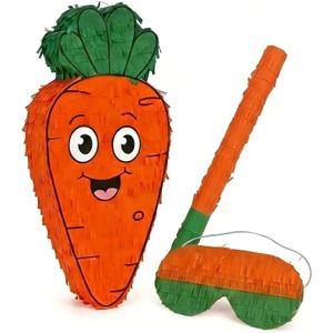 Forenee Carrot Pinata - Pinata Set with Blindfold and Stick | Cute Orange Vegetable Pinata for Easter Theme Party | Garden Birthday Decorations | Kids Party Supplies