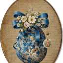 AEHIE Vintage Easter Chinoiserie Egg Oval Wall Art Decor, Blue and White Egg Canvas Artwork Framed, Farmhouse Chinoiserie Floral Easter Picture Oval Wall Art for Home Bedroom Living Room Decor, 11x8.5