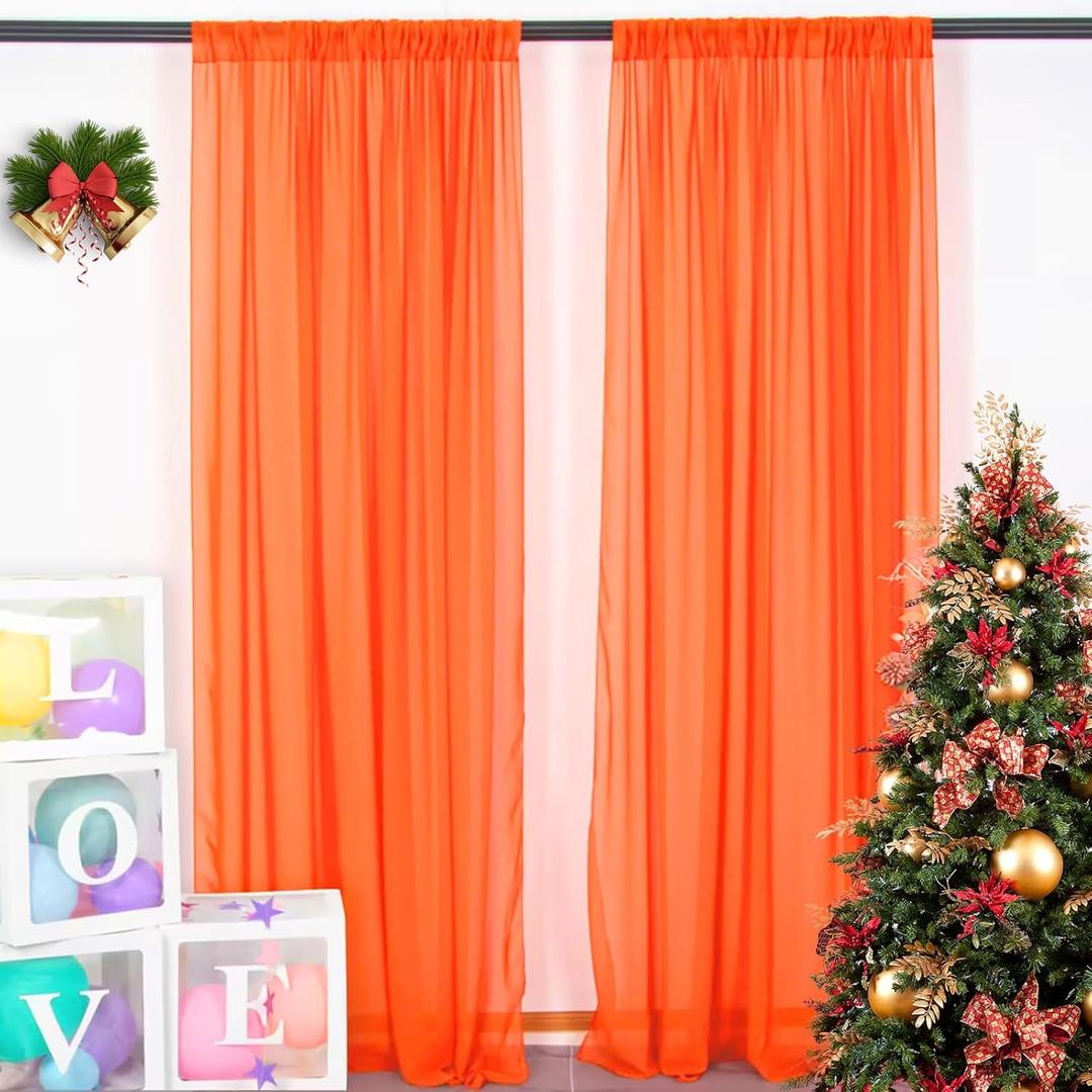 DUOBAO Chiffon Backdrop Curtain 2 Panels 29x108 Inch - Voile Sheer Fabric Arch Draping for Wedding Ceremony, Photography Studio Backdrops, Party Decorations (Orange)