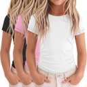 3 Pack Girls Short Sleeve T Shirts Slim Fit Tees Ruched Side Summer Basic Tops for Kids 5-14 Years Back to School