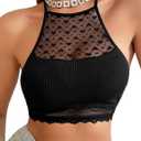 2 x Womens Bralettes Sexy Black Top Lace Bra Lingerie Y2K HalterneckSpaghetti Strap Cami (Black, XS)