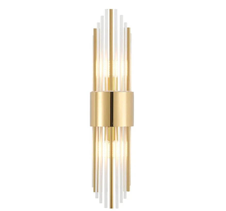 Ondersley Modern Gold Crystal Wall Sconce, Gold Wall Light Vertical Rod Design，Vintage Looking Gold Metal Wall Sconce, for Living Room, Bedroom, Bathroom, Vanity, Staircase, Hallway