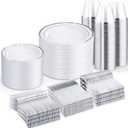 WELLIFE 600 PCS Silver Disposable Dinnerware Set for 100 Guests, Wedding Plates Silver Plastic Plates for Party, 100 Each-Dinner & Salad Plates, Cups, Forks Knives Spoons for Wedding and Anniversary
