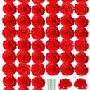 Artificial Carnation Flower, 50pcs Silk Faux Flower Heads with Stem, for DIY Wreath, Wedding Decor, Handmade Flowers, Table Centerpieces, Home Decor, Baby Shower, Graduation Decor (50, Red)