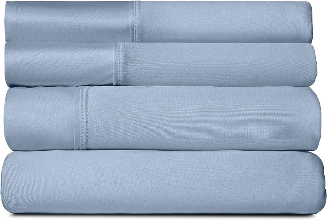 SHEEX Active Comfort Sheet Set, Comfortable Cooling Sheets with 1 Flat Sheet, 1 Fitted Sheet, and 2 Standard Pillowcases, Queen, Blue Sky