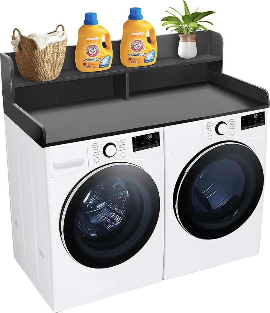 Royxen Laundry Countertop with 2-Tier Shelf Universal Fit, Washer and Dryer Countertop with Storage Space, Shelf Height 11.5 Inches, Solid Wood Core, Black, 54 inches x 27.5 inches x 11.5 inches