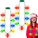 QZYL 2 Pack Christmas Light Necklace, Colorful Christmas Accessories, 9 LED Bulbs Light Up Necklace with 3 Flash Modes, Ugly Sweater Lights for Xmas New Year Party Favor Supplies Accessories