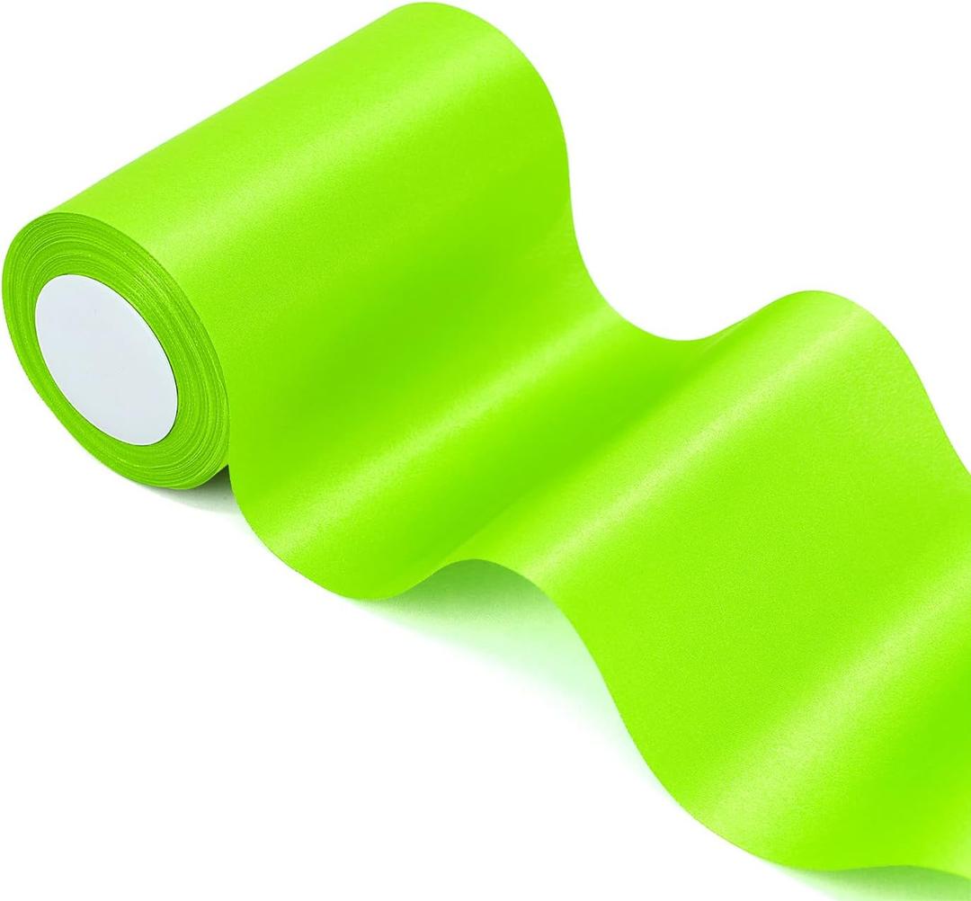 6 inch x 24 Yards Long Fluorescent Green Satin Ribbon, Wide Solid Fabric Ribbons Roll for Christmas Indoor Outdoor Party Decoration, Birthday Baby Shower, Gift Wrapping, Craft Bow, Chair Sash
