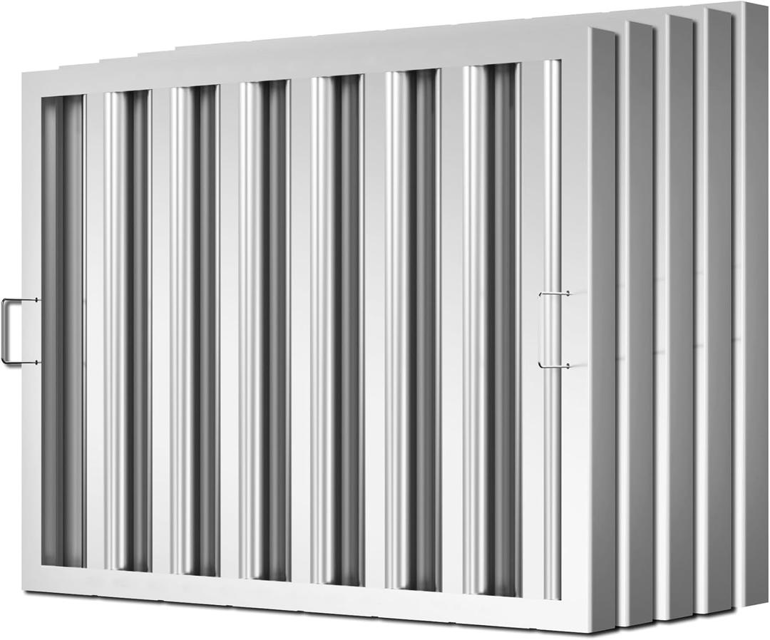 Stainless Steel Commercial Kitchen Hood Filter 19.5W x 24.5H Inch Range Hood Baffle for Grease Rated Commercial Kitchen Exhaust Hood 7 Grooves Hood Filter (5 Pack)