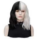 FVCENT Short Curly Shoulder Length Full Bang Women Bob Wig for Cruella Costume Women for Halloween Party Costume (Black and White Without Accessories)