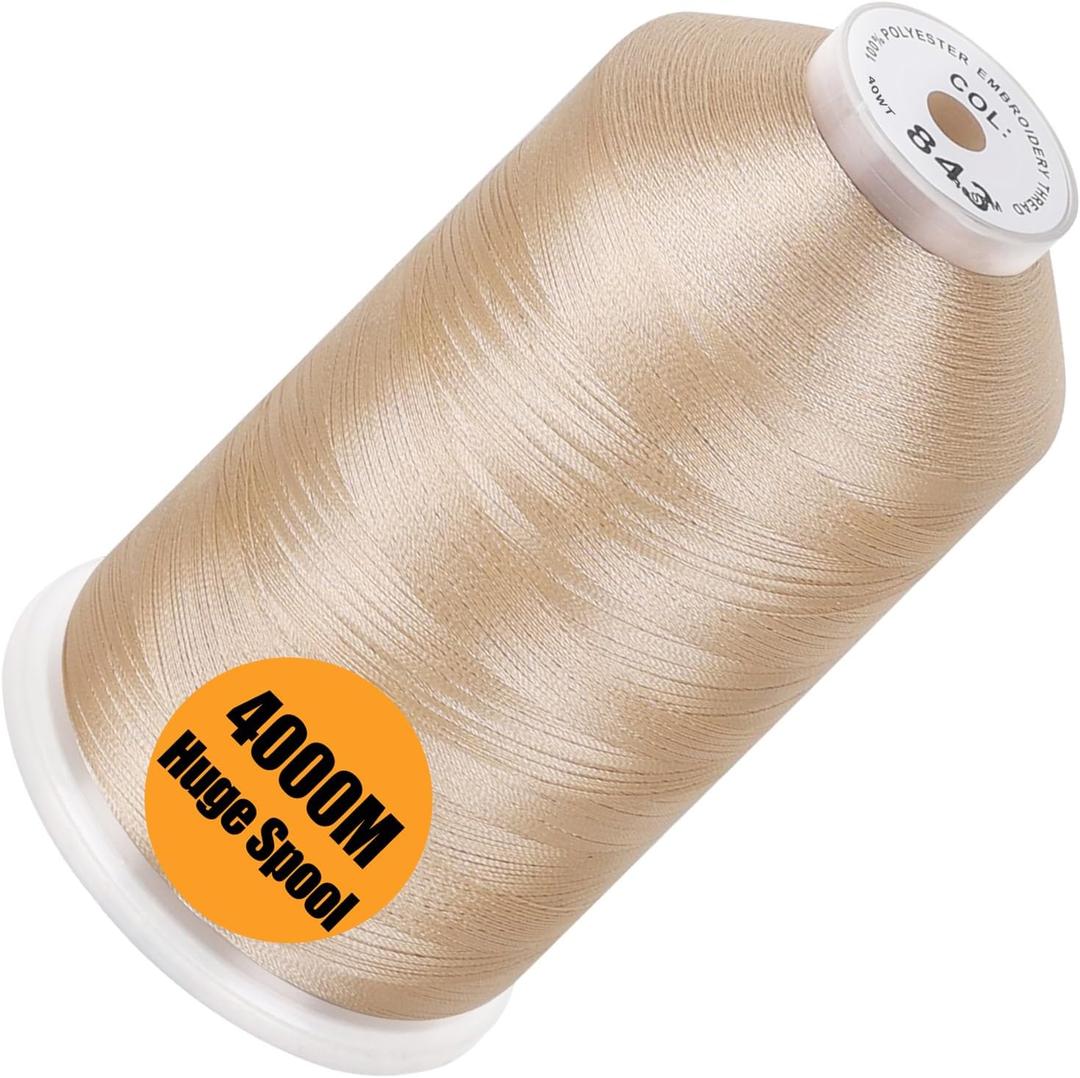New brothread - Single Huge Spool 4000M Each Polyester Embroidery Machine Thread 40WT for Commercial and Domestic Machines - Beige