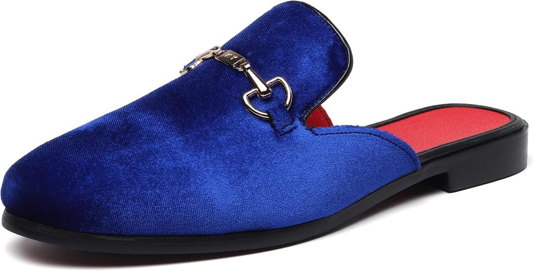 YYQL Mens Slippers with Arch Support Embroidered Leather Sandals for Men Slip On House Shoes with Indoor Outdoor Anti-Skid Rubber Sole Size 7-13