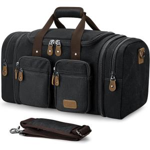 Gonex Canvas Duffle Bag for Travel, Expandable Water Resistant 50L Carry on Duffel Overnight Weekender Gym Bag with Wet Dry Separation Pocket & Suitcase Handle Sleeve, Dark Grey