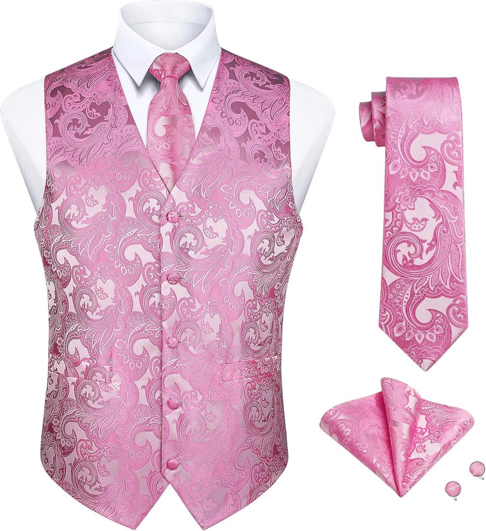Enlision Suit Vest for Men Formal Paisley Mens Vests Dress Tie and Pocket Square Cufflinks Set Waistcoat Wedding Business