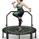 BCAN BT2 550LBS Mini Rebounder Trampoline for Adults with Bar, Fitness Trampoline with Bungees, Adjustable Handle, Stable & Quiet, Indoor Outdoor, Whole-Body Workout & Relaxation at Home-48IN-GRN