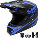 Adult Off-Road Motorcycle Helmet, Dot Approved Full Face Helmet, Equipped with Sun Visor and Detachable Inner Liner, Fashionable and Lightweight Design. (Blue, Small)