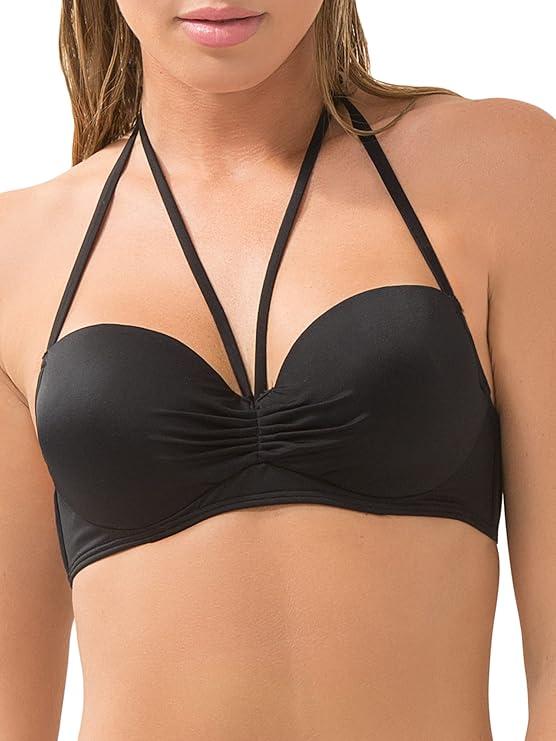 Smart & Sexy Women’s Swim Secret Halter Underwire Bikini Top, Size 34 DD, Black