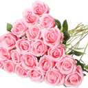 Hotop 20 Pcs Artificial Rose Flowers with Long Stem,Real Touch Silk Realistic Plastic Bouquet Roses Bulk for Home Decor Bridal Wedding Party Table Centerpieces Decorations(Pink)