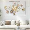 Clocks for Living Room, Large Wall Clock, 3D Silent Wall Clock, Retro Metal Ginkgo Leaf Design, for Bedroom Kitchen Decorative Wall Clocks（47''x23'' ）