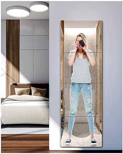 Unbreakable Full Length Wall Mirror, Over The Door Mirror, Thick 1/8", 56 x14 inch, 4 Pcs 14 x14 inch, Made of Shatterproof Plexiglass Acrylic, Long Mirrors for Bedroom, Workout for Home Gym Body